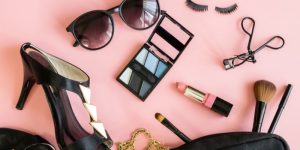 women cosmetics and fashion items isolated